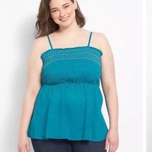 Turquoise smocked spaghetti strap blouse NWT